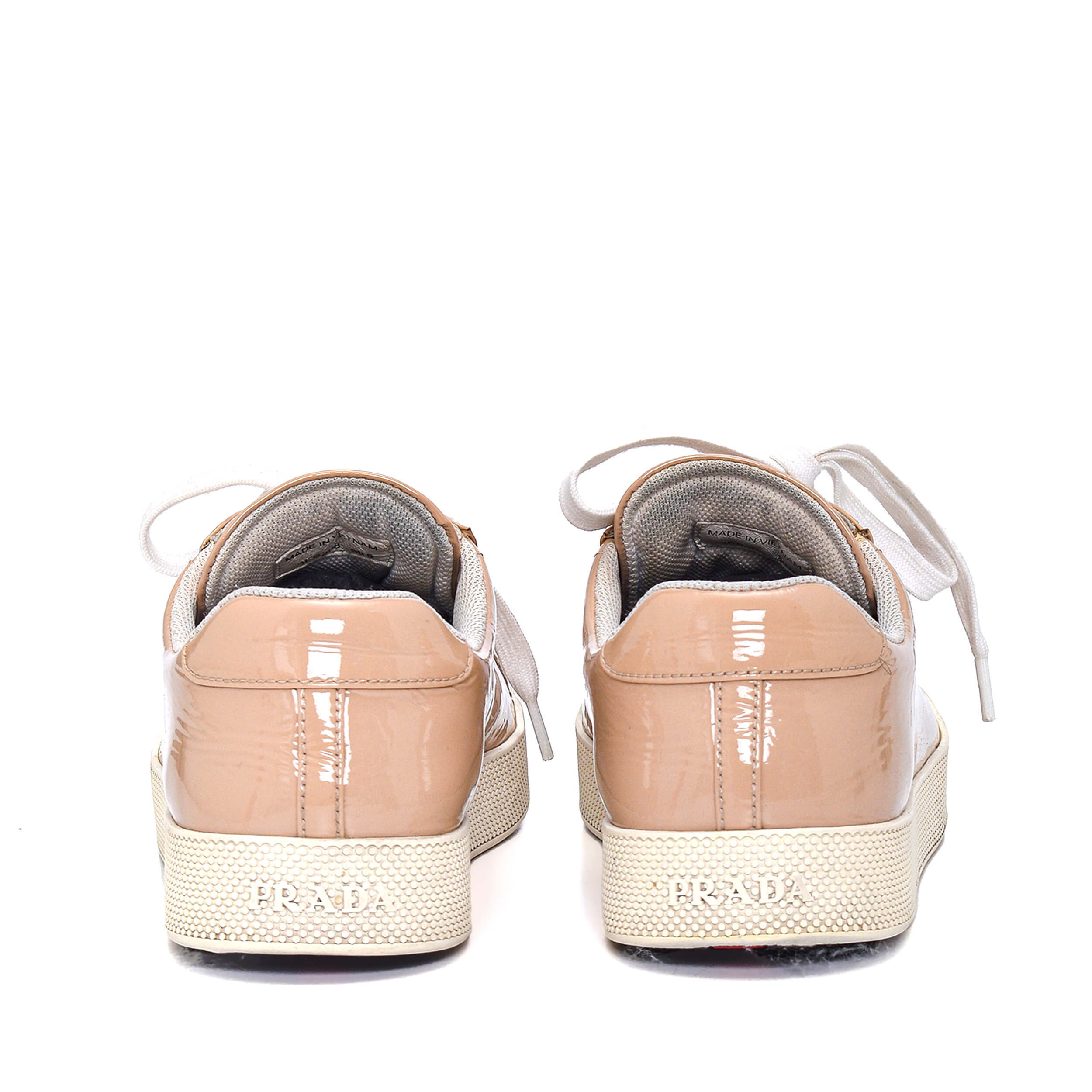 Prada - Beige Patent Leather Lace Up Sneakers